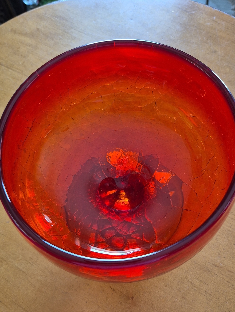 Vtg. Blenko Crackle Amberina Wayne Husted Footed Compote - Picture 2 of 8